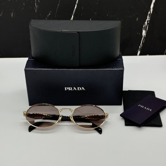 NEW SPR 65Z ZVN20I PRADA GOLD GREY PR65ZS ZVN20I OVAL UNISEX SUNGLASSES - Picture 10 of 10